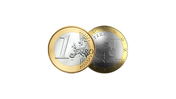 Munteenheid Kroatië - Kroatische Euromunten voorkant en achterkant - in kleur op transparante achtergrond - 600 * 337 pixels 